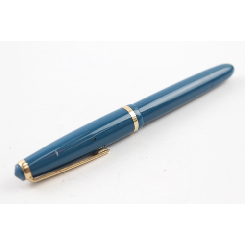 484 - Vintage Onoto Teal Cased Fountain Pen w/ 14ct Gold Nib WRITING