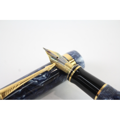 492 - Vintage Parker Duofold Special Navy Fountain Pen w/ 18ct Gold Nib WRITING