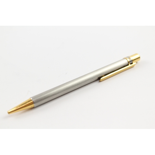 494 - Les Must Santos De Cartier Satin Steel & Gold Plate Ballpoint Pen Biro C12279