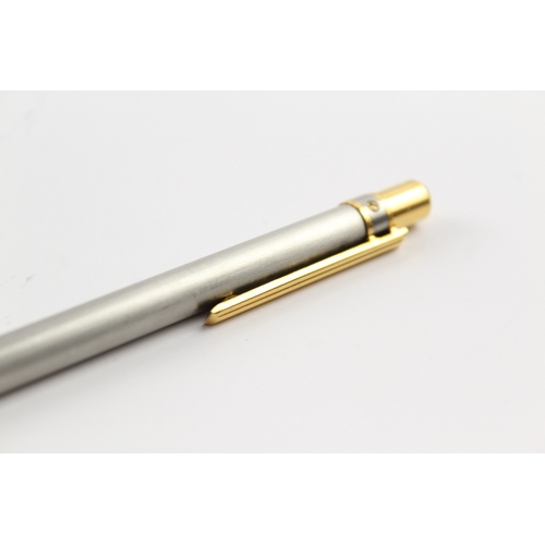 494 - Les Must Santos De Cartier Satin Steel & Gold Plate Ballpoint Pen Biro C12279