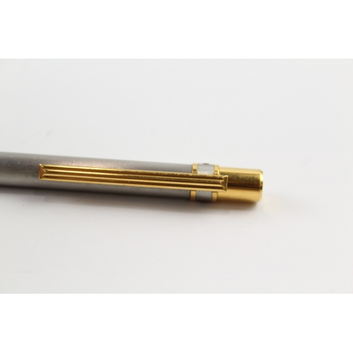 494 - Les Must Santos De Cartier Satin Steel & Gold Plate Ballpoint Pen Biro C12279