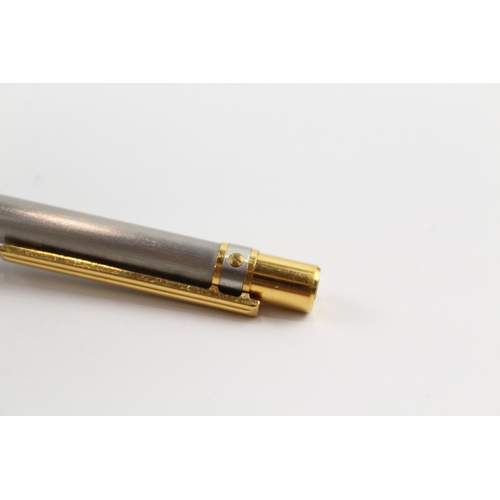 494 - Les Must Santos De Cartier Satin Steel & Gold Plate Ballpoint Pen Biro C12279