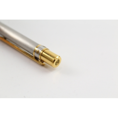 494 - Les Must Santos De Cartier Satin Steel & Gold Plate Ballpoint Pen Biro C12279