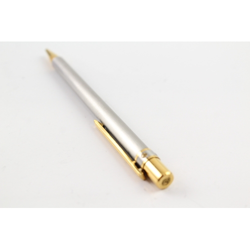 494 - Les Must Santos De Cartier Satin Steel & Gold Plate Ballpoint Pen Biro C12279