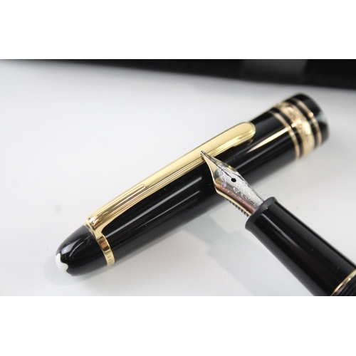 495 - Montblanc Meisterstuck Black Fountain Pen w/ 14ct White Gold Nib WRITING