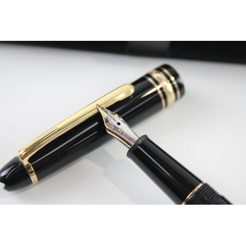 495 - Montblanc Meisterstuck Black Fountain Pen w/ 14ct White Gold Nib WRITING