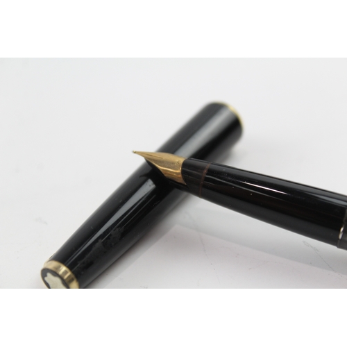 499 - Vintage Montblanc 320 Black Fountain Pen WRITING w/ 14ct Gold Nib, Pen Stand Etc