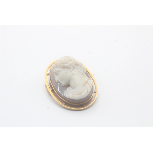 5 - 15ct gold antique cameo agate brooch (18.4g)