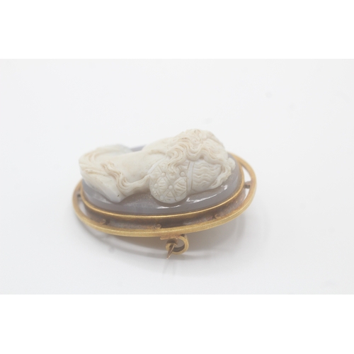 5 - 15ct gold antique cameo agate brooch (18.4g)