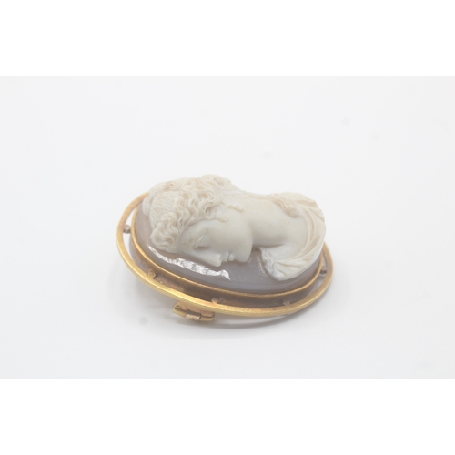 5 - 15ct gold antique cameo agate brooch (18.4g)