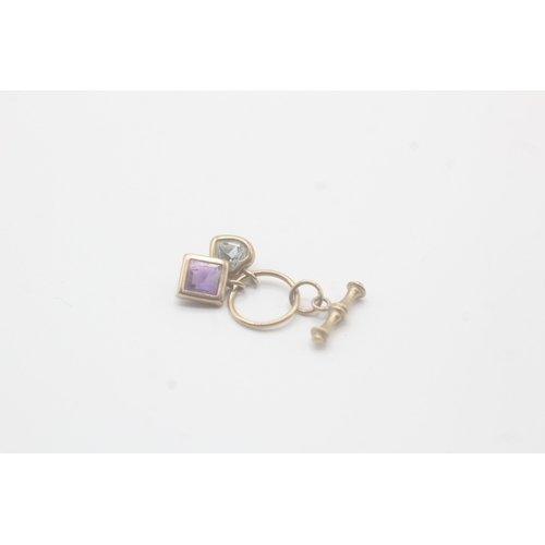 56 - 9ct gold blue topaz, amethyst & t-bar charm (0.8g)