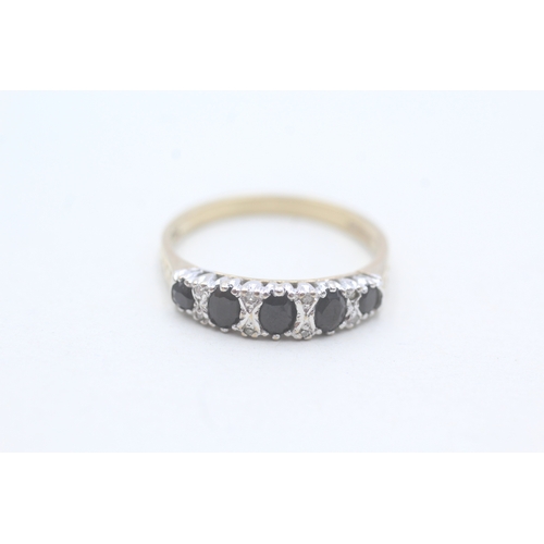 60 - 9ct gold sapphire and diamond set half hoop eternity ring (2.1g) Size P