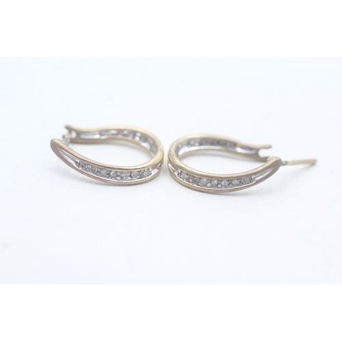 66 - 9ct gold diamond set hoop earrings (2.2g)