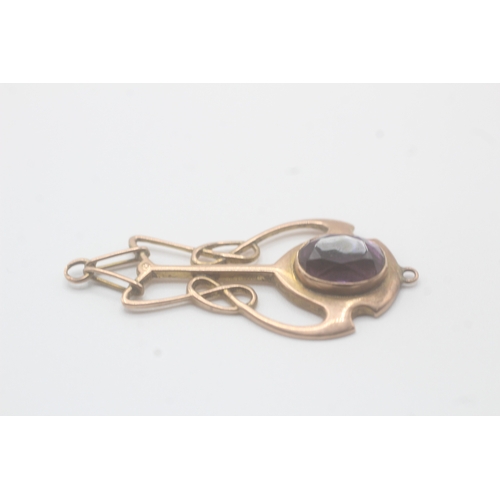 69 - 9ct gold art nouveau amethyst pendant (as seen) (2g)