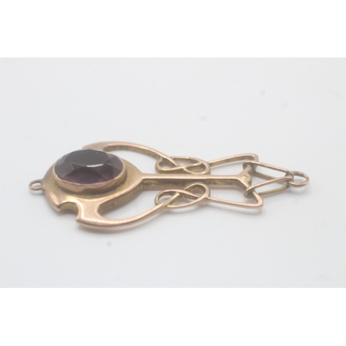 69 - 9ct gold art nouveau amethyst pendant (as seen) (2g)