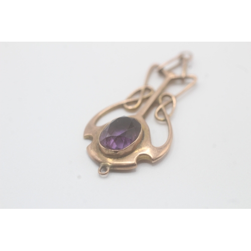 69 - 9ct gold art nouveau amethyst pendant (as seen) (2g)