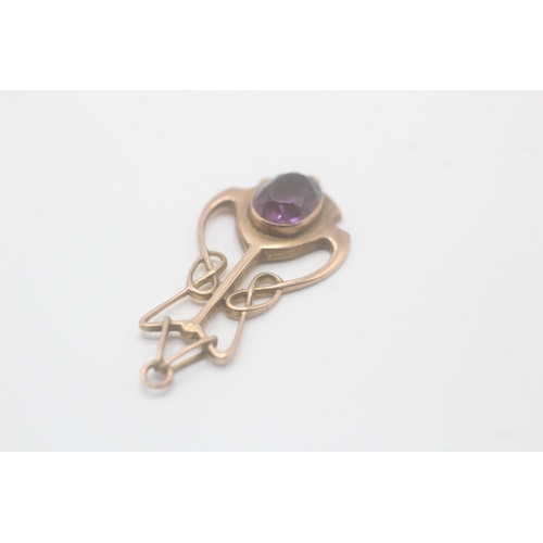 69 - 9ct gold art nouveau amethyst pendant (as seen) (2g)