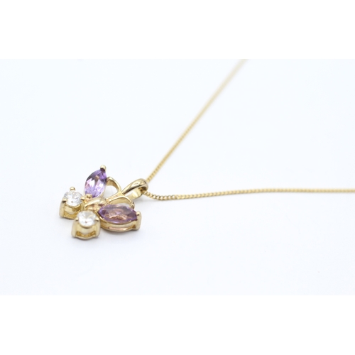 81 - 9ct gold amethyst & cubic zirconia butterfly pendant necklace (1.8g) Size L