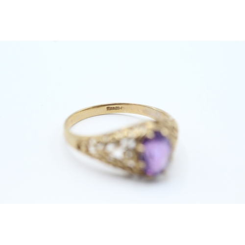 88 - 9ct gold amethyst patterned ring (2.2g) Size P