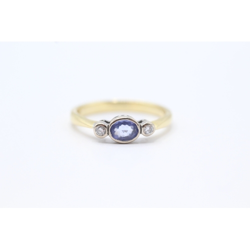 92 - 18ct gold diamond & tanzanite three stone ring (2.8g) Size N