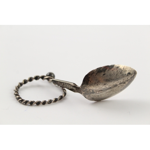 348 - Antique  / Vintage Stamped .830 Silver Marius Hammer Leaf Form Spoon (12g)