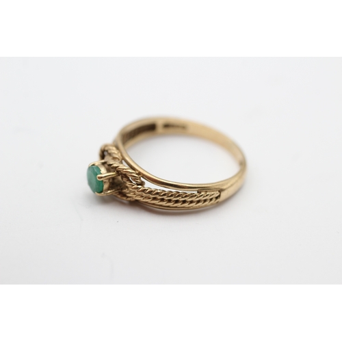 115 - 9ct gold emerald single stone rope twist ring (2.3g) Size N