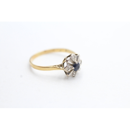 121 - 18ct gold sapphire & diamond cluster ring (1.8g) Size L