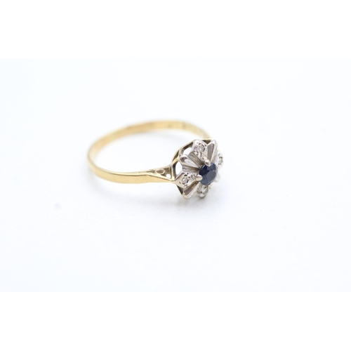 121 - 18ct gold sapphire & diamond cluster ring (1.8g) Size L