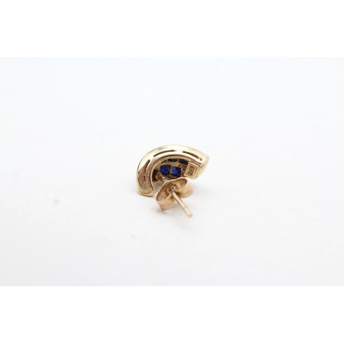 141 - 9ct gold sapphire and diamond twist earrings (1.5g)