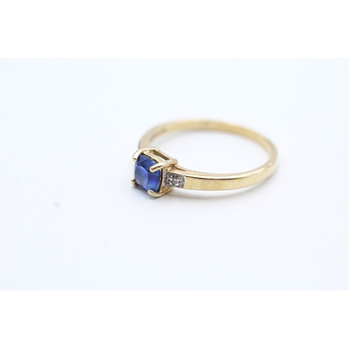 148 - 9ct gold diamond & kyanite ring (1.7g) Size O