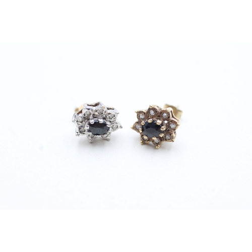 156 - 9ct gold diamond and sapphire set cluster stud earrings (1.6g)