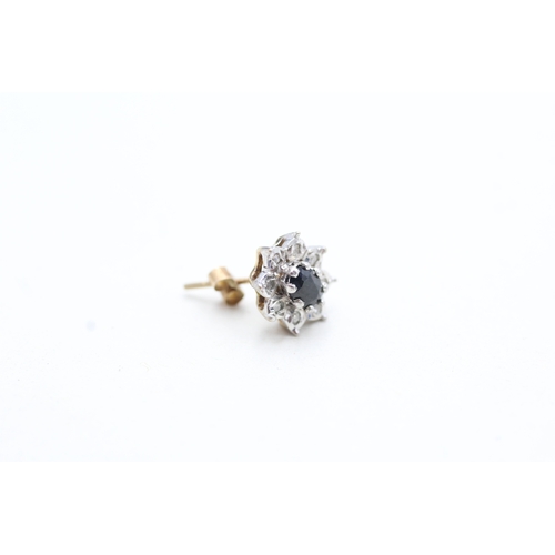 156 - 9ct gold diamond and sapphire set cluster stud earrings (1.6g)