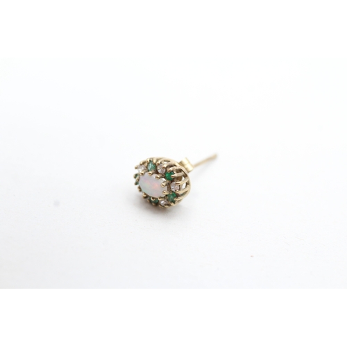 161 - 9ct gold opal, emerald and cubic zirconia set cluster stud earrings (1.4g)