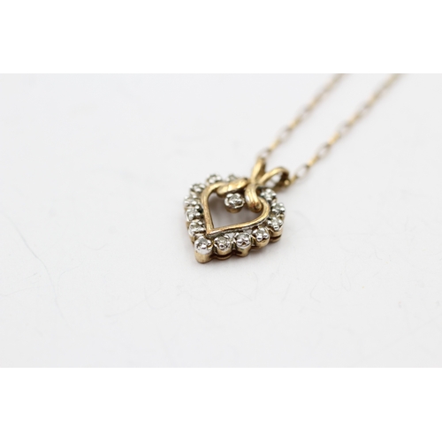 179 - 9ct gold diamond heart shape pendant necklace (1.9g)