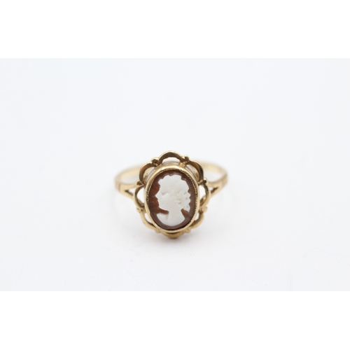 183 - 9ct gold cameo portrait ring (2.3g) Size M