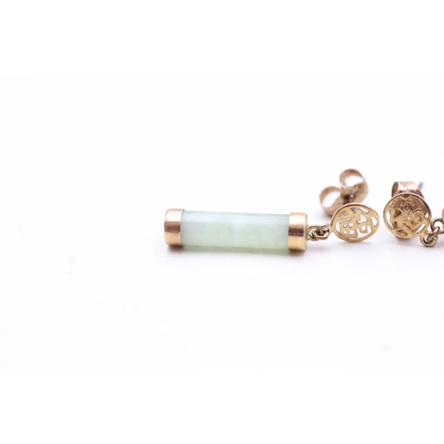 186 - 9ct gold jade drop earrings (1.7g)