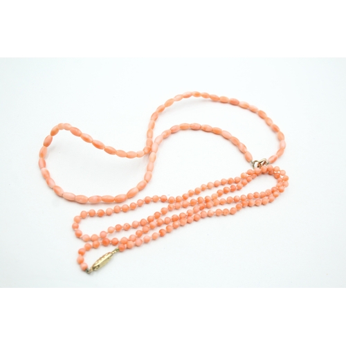 193 - 2x 9ct gold coral necklaces (15.6g)