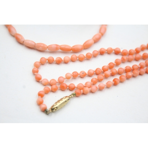 193 - 2x 9ct gold coral necklaces (15.6g)