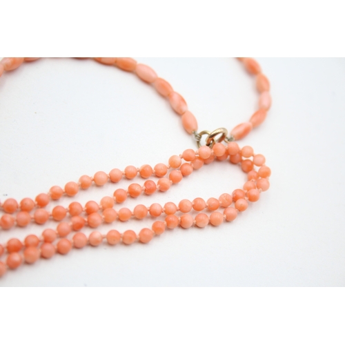 193 - 2x 9ct gold coral necklaces (15.6g)