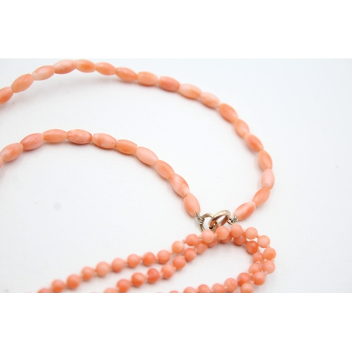 193 - 2x 9ct gold coral necklaces (15.6g)