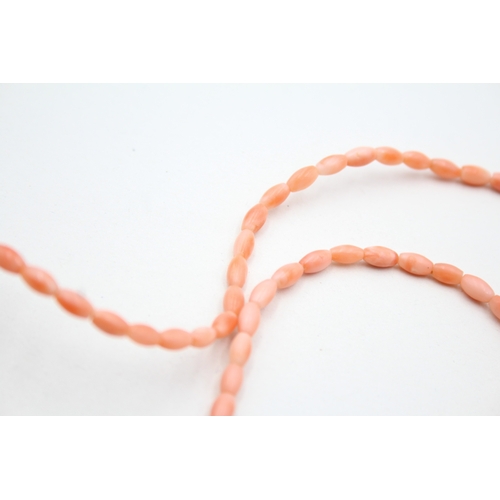 193 - 2x 9ct gold coral necklaces (15.6g)