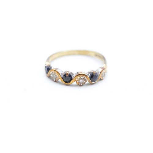 199 - 9ct gold vintage sapphire & diamond half eternity ring (1.5g) Size N 1/2