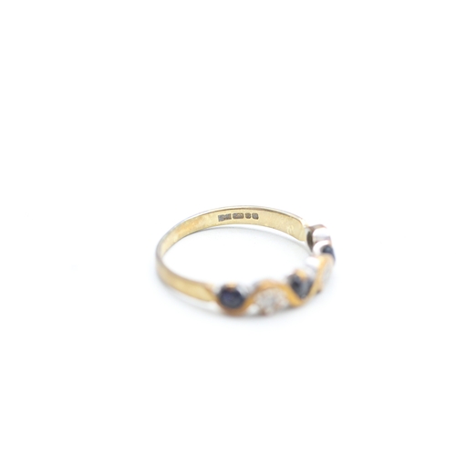 199 - 9ct gold vintage sapphire & diamond half eternity ring (1.5g) Size N 1/2