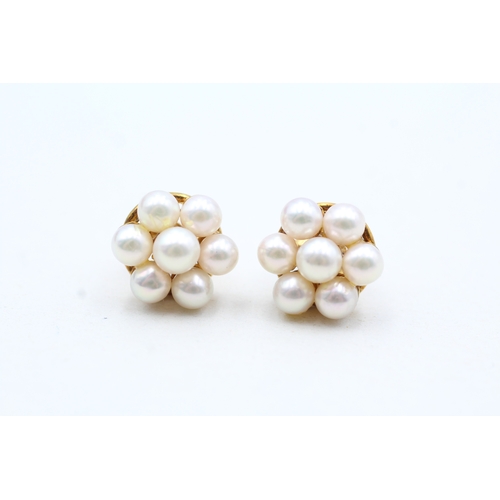 217 - 9ct gold cultured pearl cluster stud earrings (2.9g)