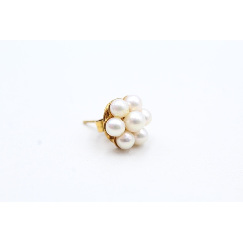 217 - 9ct gold cultured pearl cluster stud earrings (2.9g)