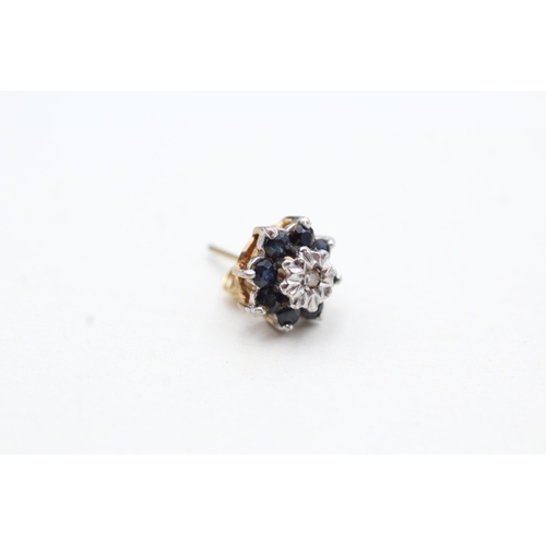 223 - 9ct gold diamond and sapphire cluster earrings (2.4g)