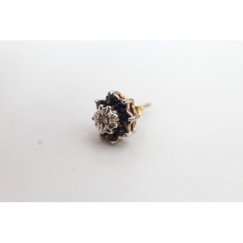 223 - 9ct gold diamond and sapphire cluster earrings (2.4g)