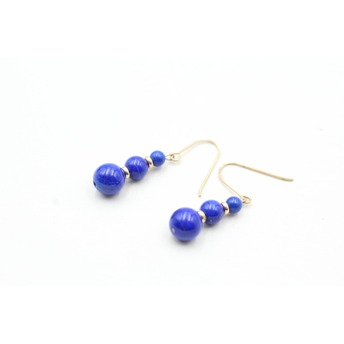 229 - 9ct gold lapis lazuli drop earrings (3g)