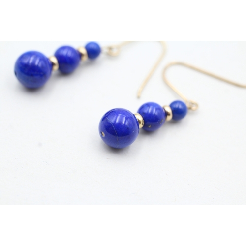 229 - 9ct gold lapis lazuli drop earrings (3g)