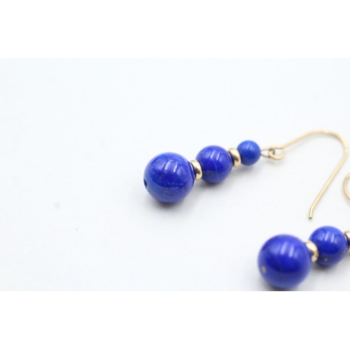 229 - 9ct gold lapis lazuli drop earrings (3g)